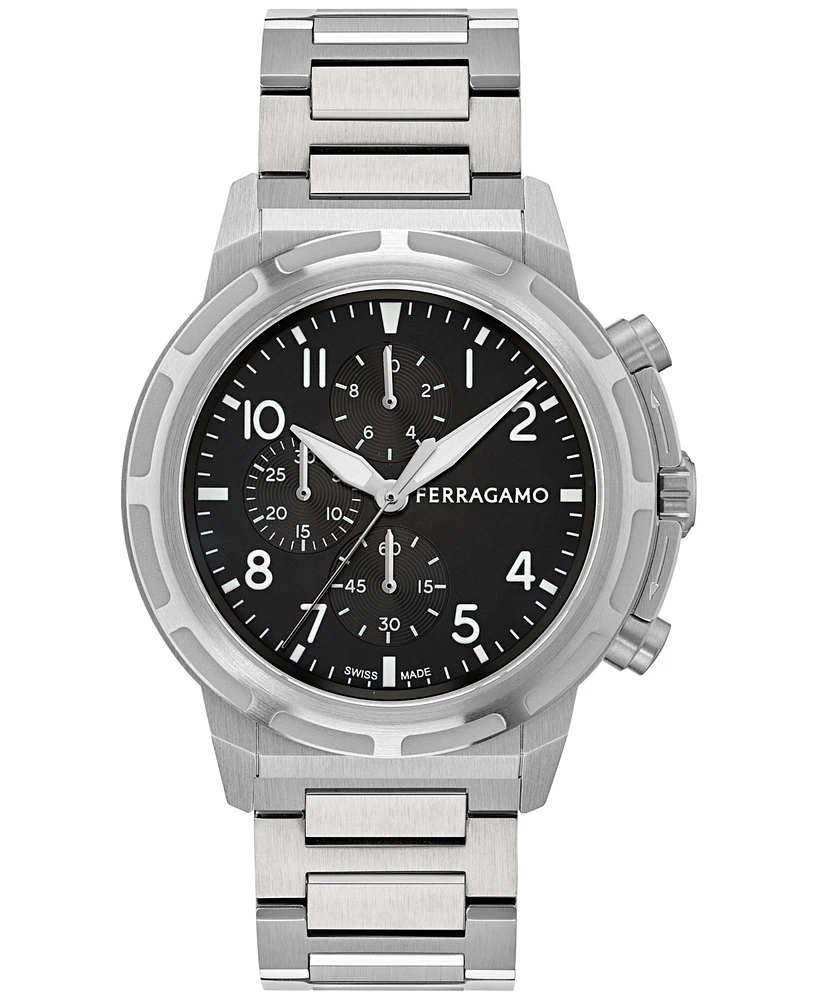 Ferragamo Men's Swiss Chronograph Sport Stainless Steel Bracelet Watch 44mm