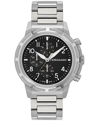 Ferragamo Men's Swiss Chronograph Sport Stainless Steel Bracelet Watch 44mm