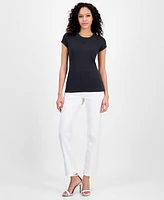 Boss Orange Women's Ribbed Open-Back Short-Sleeve Jersey Top