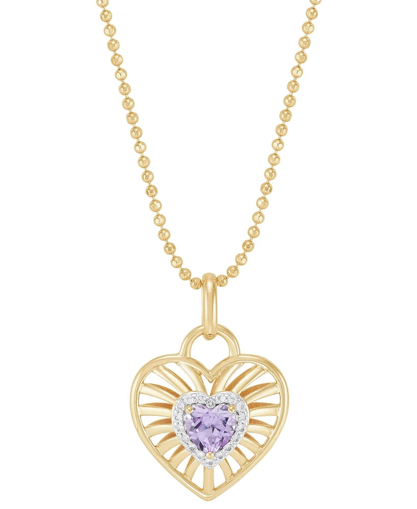 Macy's Garnet or Amethyst (3/8 ct. t.w.) & White Topaz (1/10 Heart Pendant 18" Necklace 14K Yellow Gold Over Sterling Silver