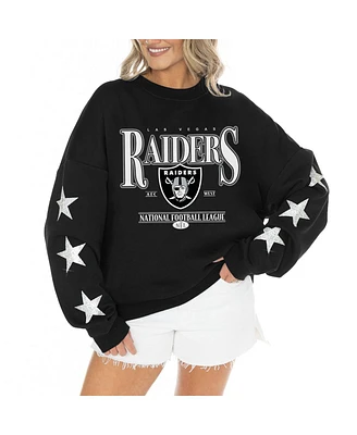 Gameday Couture Women's Black Las Vegas Raiders Rhinestone Star Sleeve Settle the Score Tri-Blend Pullover