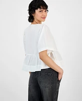 And Now This Women's Cotton Bow-Trim Peplum Top, Exclusively at Macy's