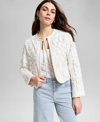 And Now This Women's Open Ladder-Trim Tie-Neck Jacket