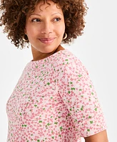 Style & Co Women's Printed Boat-Neck Elbow-Sleeve Top, Exclusively at Macy's