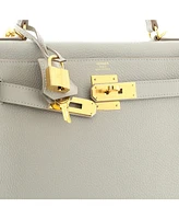 Pre-Owned Hermes Kelly 28 Handbag Grey Clemence with Gold Hardware