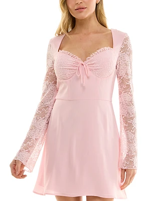 B Darlin Juniors' Lace-Sleeve Mini Dress