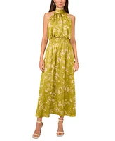 Vince Camuto Women's Printed Satin Halter Smocked-Waist Maxi Dress