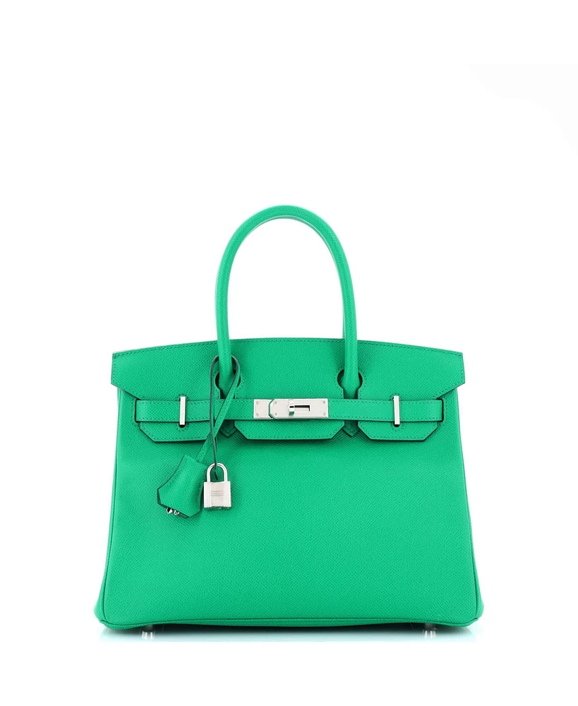 Pre-Owned Hermes Birkin 30 Handbag Green Epsom with Palladium Hardware