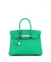 Pre-Owned Hermes Birkin 30 Handbag Green Epsom with Palladium Hardware