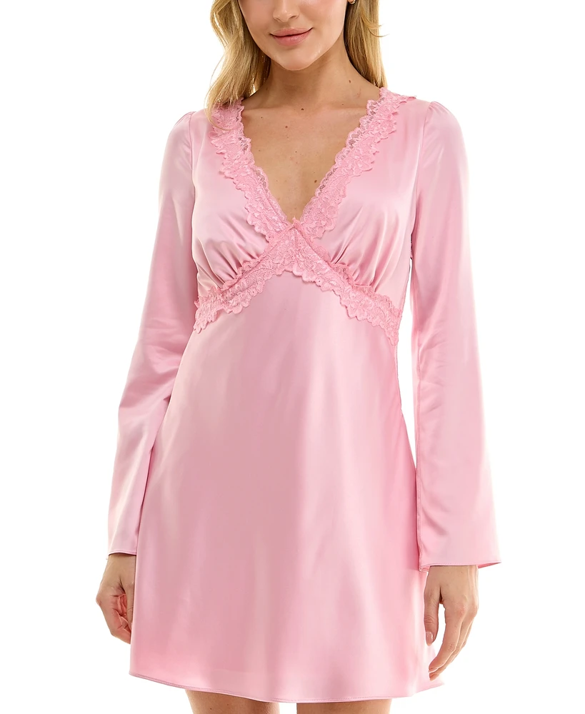 B Darlin Juniors' Satin Lace-Trim V-Neck Dress