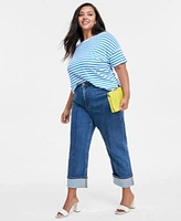 On 34th Trendy Plus Size Striped Easy T Shirt Cuffed Straight Leg Jeans Exclusively At Macys