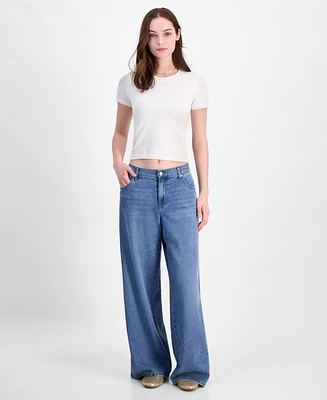 Vanilla Star Juniors' Mid Rise Wide Leg Jeans