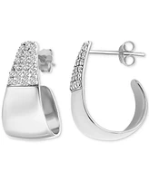 Giani Bernini Cubic Zirconia J-Shaped Hoop Earrings Sterling Silver, Exclusively at Macy's