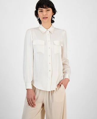 Bar Iii Women's Button-Front Long-Sleeve Blouse