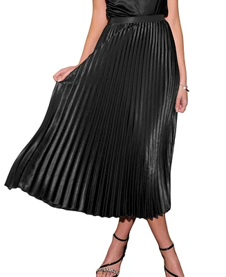 Women's Satin Pleated Midi Skirt