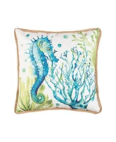 18" x 18" Nautical Seahorse Embroidered Accent Throw Pillow