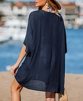 Women's Breezy Touch Navy Cover-Up Mini Beach Dress