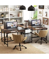 2-Person Computer Desk with Power Outlet and Printer Stand for Shared or Home Office Use