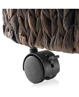 Casafield Rolling Storage Basket - Natural, Handwoven Hyacinth Rolling Hamper with Lid, Storage Bin on Wheels for Living Room, Bathroom, Laundry