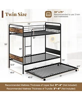 Bunk Bed with Trundle with Ladder and Full-length Guardrails