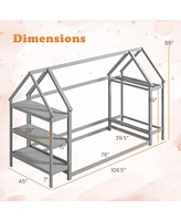 Montessori Floor House Bed with Detachable Storage Shelves