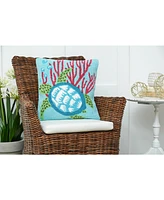 18" x 18" Coral & Turtle Hooked Throw Pillow