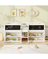 Kid Low Loft Bed with Chalkboard Ramp Ladder and Bookcases