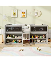 Kid Low Loft Bed with Chalkboard Ramp Ladder and Bookcases