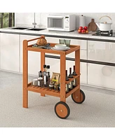 2-Tier Rolling Serving Cart with Wine Bottle Holders and 2 Rubber Wheels for Convenient Storage and Mobility