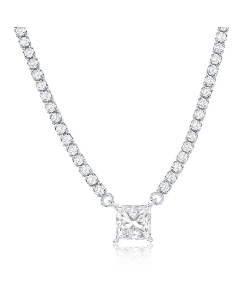 Sterling Silver, Square Cz, Tennis Necklace