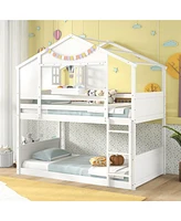 Bunk Bed for Kids with Roof and Lockable Window