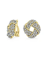 Bling Jewelry Twist Braided Crystal Love Knot Clip-On Earrings for Non-Pierced Ears