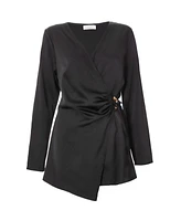 Quiz Women's Satin Wrap Buckle Romper
