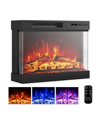 3-Sided Glass Electric Fireplace Heater with Remote Control for Panoramic View and Efficient Heating