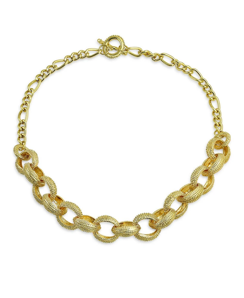 Bling Jewelry Chunky Texture Oval Link Collar Necklace with Toggle Clasp in Matte Gold