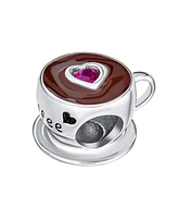 Bling Jewelry Red Cz Heart Coffee Cup Charm Bead Sterling Silver for European Bracelets