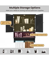 2-Door Bathroom Wall-Mounted Medicine Cabinet with Towel Bar for Convenient Storage and Organization
