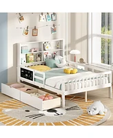 Bed Frame with 2 Drawers and Bookcase for Boys and Girls-Full Size