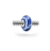 Bling Jewelry Glass Charm Bead Ocean Wave Swirl Murano Blue European Bracelet Silver Core