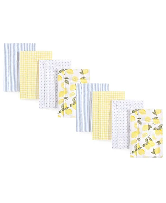 Hudson Baby Boys and Girls Cotton Poly Flannel Burp Cloths 8-Pack, Lemons, One Size