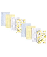 Hudson Baby Boys and Girls Cotton Poly Flannel Burp Cloths 8-Pack, Lemons, One Size