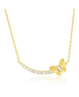 Sterling Silver, D-c Butterfly, Cz Bar Neckalce - Gold Plated