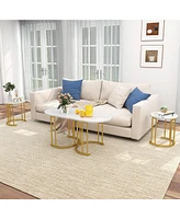 Nesting Coffee Table Set of 3 with Faux Marble Tabletop and Powder-coated Metal Frame