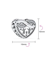 Bling Jewelry Cz Accent Loving Family Heart Charm Bead Wife Sterling Silver for European Bracelet