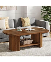 Tribesigns Oval Coffee Table, Mid-Century 2-Tier Coffee Table with Storage Shelf