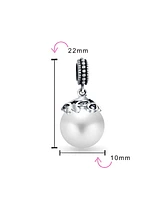 Bling Jewelry Bali Filigree Cap Pearl Heart Dangle Charm Bead Sterling Silver for Bracelet