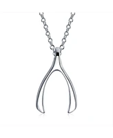 Bling Jewelry Simple Wishbone Pendant Necklace 14K Rose Gold Plated Sterling Silver Charm