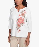 Alfred Dunner Women's Catalina Island Romantic Embroidered Floral Top