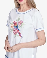 Alfred Dunner Women's Parrot Cay Centered Short Sleeve Top