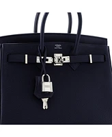 Pre-Owned HERMES Birkin 25 Handbag Blue Togo with Palladium Hardware